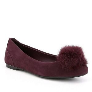 NIB Michael Kors Remi Pom Pom Ballet Slip On Flat Suede Fur Mulberry 8M